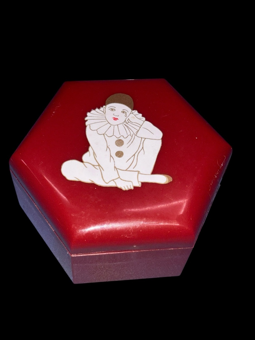 Vintage 80s Pierrot Clown Nesting Trinket Boxes | Red Hexagon Set of 3